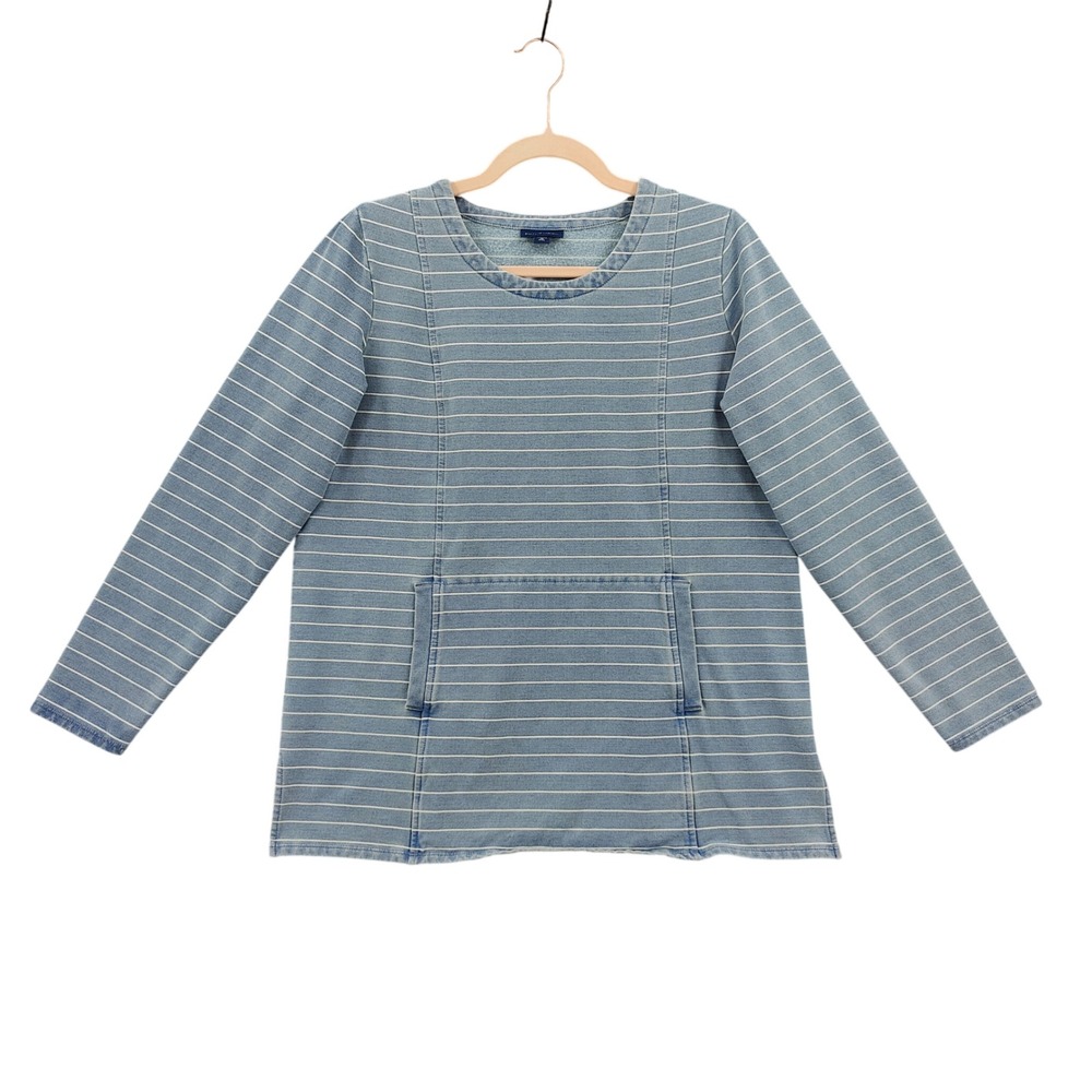 J Jill Womens Coastal Nautical Stripe Indigo Knit Terry Tunic Top XS Petite Blue